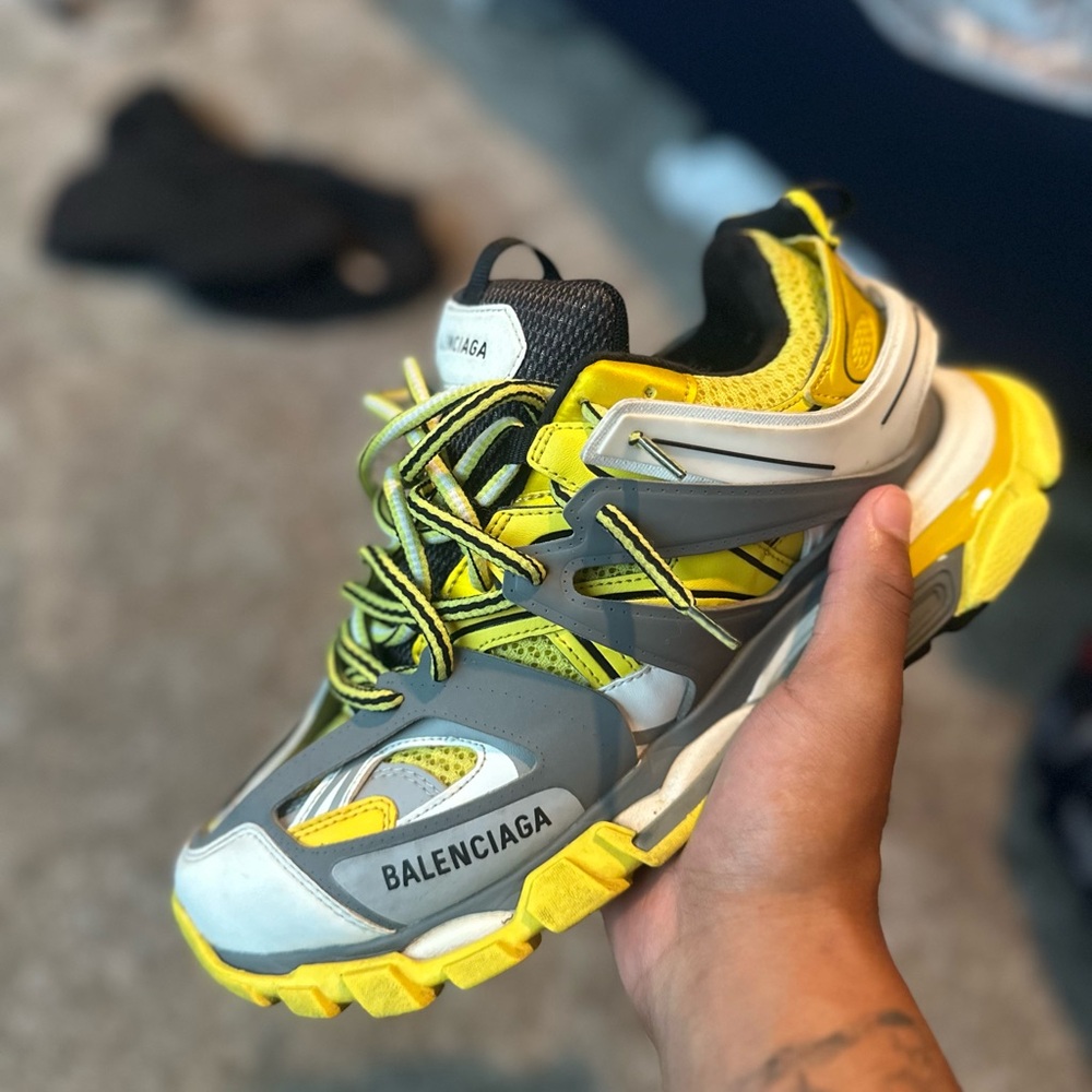 Balenciaga Yellow and Gray Sneakers with Mesh Upper and Traction Outsole